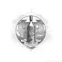 rum bottle with beach inside tattoo design idea