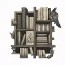 A bookshelf filled with books, each one representing a different chapter of the client's life tattoo design idea