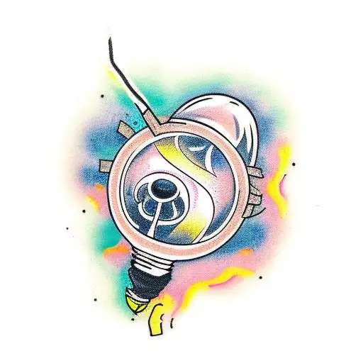 Colors coming out of a broken lightbulb tattoo design idea