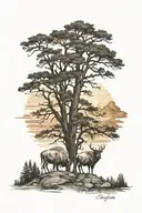 Yellowstone nature with two daughters in a sunset tattoo design idea