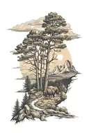 Yellowstone nature with two daughters in a sunset tattoo design idea