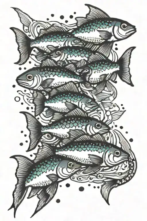 A traditional tattoo of a school of neon-colored fish swimming in space tattoo design idea