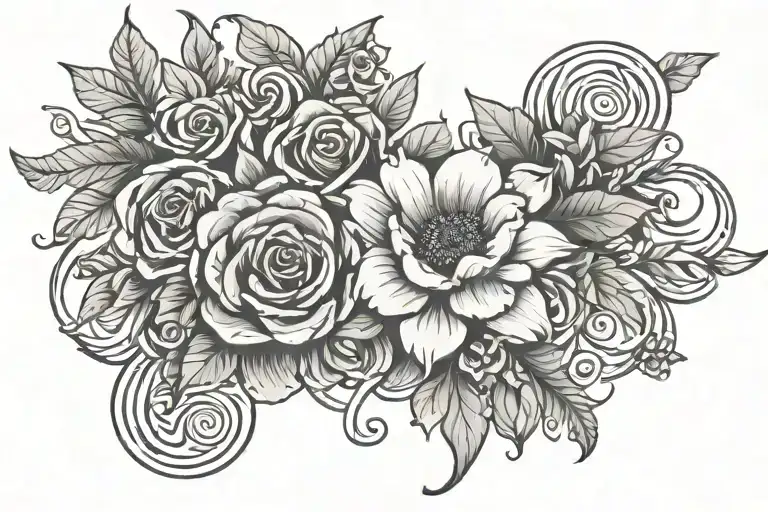 Thick solid bands alternating with florals tattoo design idea