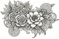 Thick solid bands alternating with florals tattoo design idea