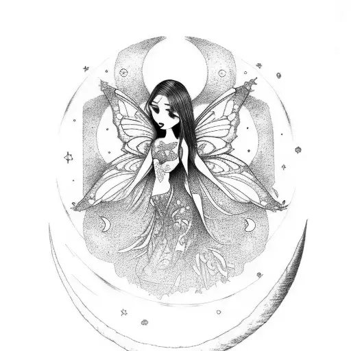 fairy with moon tattoo design idea