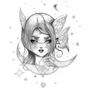 fairy with moon tattoo design idea