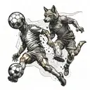 A dynamic soccer player kicking a ball with a fierce wolf running alongside them tattoo design idea