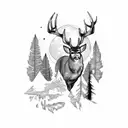 Nature, deer, forest, moon, light  tattoo design idea