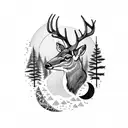 Nature, deer, forest, moon, light  tattoo design idea