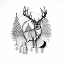 Nature, deer, forest, moon, light  tattoo design idea