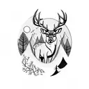 Nature, deer, forest, moon, light, 3 dates  tattoo design idea