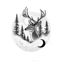 Nature, deer, forest, moon, light, 3 dates  tattoo design idea