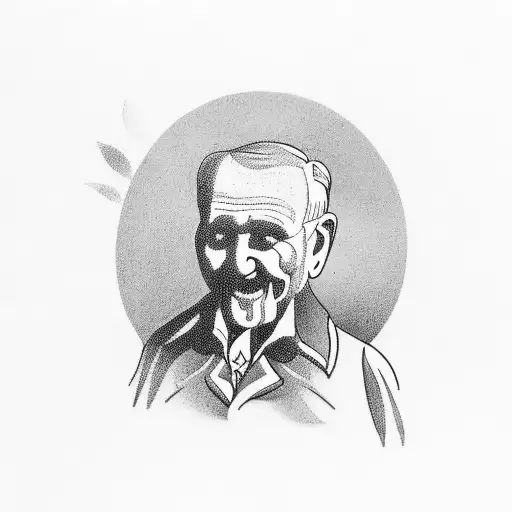 A field full of pansies and tulips and in the distance you can see an old man holding a small kid and walking him  tattoo design idea