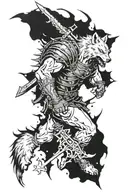 anime berserk, wolf, blood, rage tattoo design idea