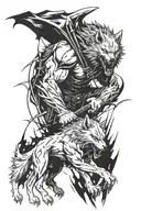 anime berserk, wolf, blood, rage tattoo design idea