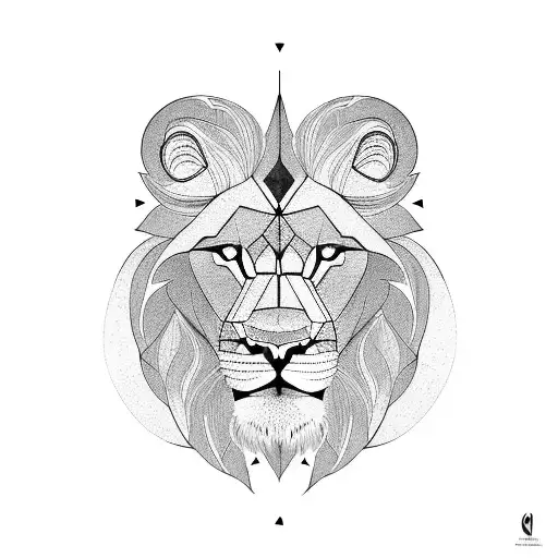 A geometric design incorporating a lion and a blueprint, symbolizing the client's passion for animals and their occupation as a civil engineer tattoo design idea