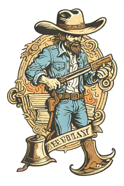 fire ax with cowboy hat and Bible  tattoo design idea