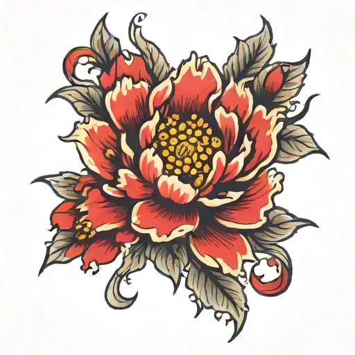 japanese red peony flower tattoo design idea