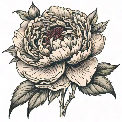 japanese red peony flower tattoo design idea