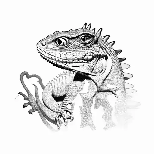 lizard that has multiple different styles of camouflage in different places of its body tattoo design idea