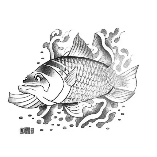 Scuba diver with fish tattoo design idea