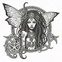 a black fairy with dreadlocks with an ankh symbol and tribal tattoos in backgrown tattoo design idea