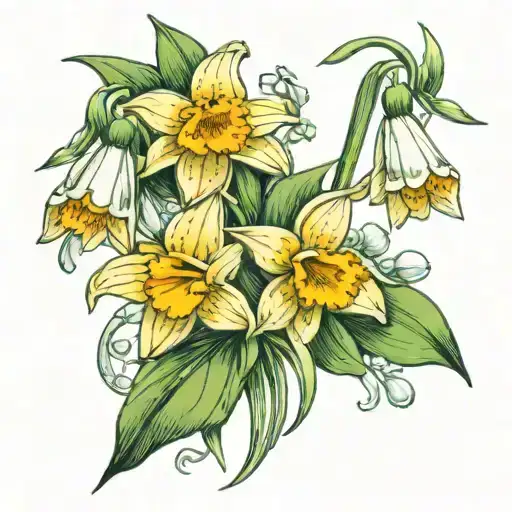 snowdrop and daffodil flower bouquet tattoo design idea