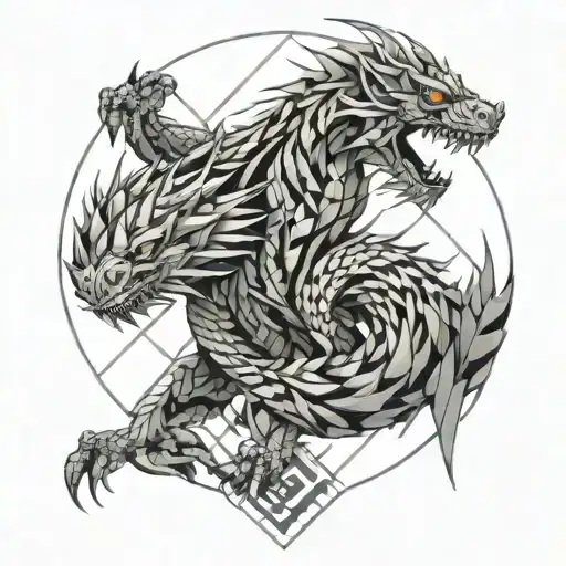dragon wrapped with tiger walking away tattoo design idea