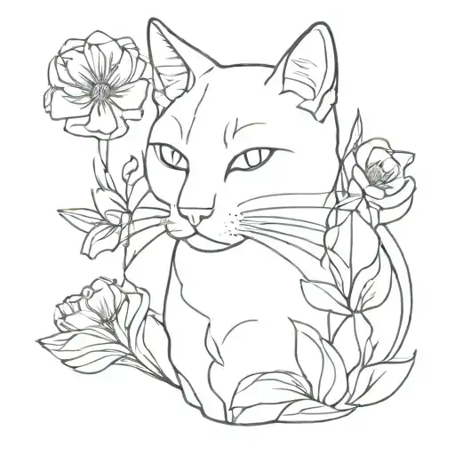 cat in flowers tattoo design idea