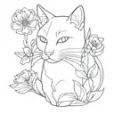 cat in flowers tattoo design idea