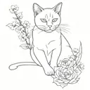 cat in flowers tattoo design idea