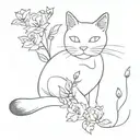 cat in flowers tattoo design idea
