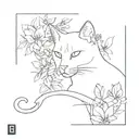 cat in flowers tattoo design idea