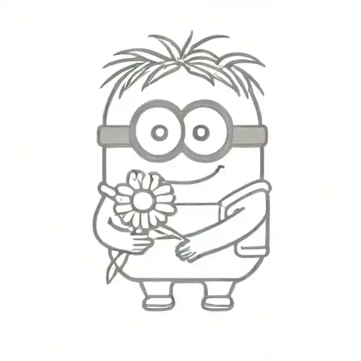 minion holding daisy flower in hand tattoo design idea