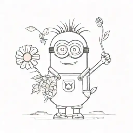 minion holding daisy flower in hand tattoo design idea
