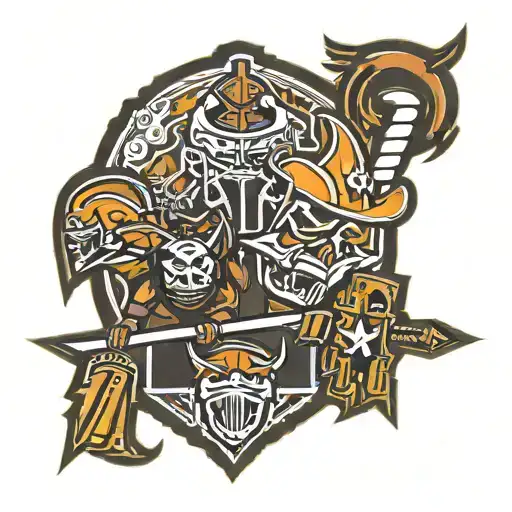 combination of Cleveland Browns, Cleveland Guardians, Cleveland Cavaliers, and Xavier University Musketeers logos tattoo design idea