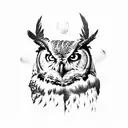 great horned owl mountain tree sleeve tattoo design idea