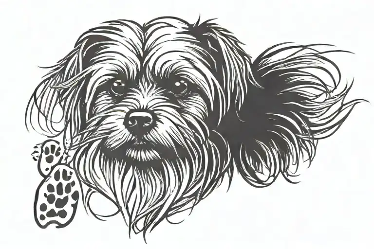 yorkie ear outline  with real nose print underneath and paw print on one side and the name Max on the other  tattoo design idea