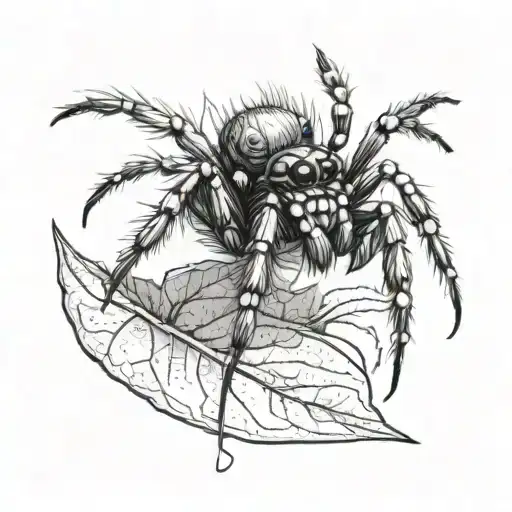 White Bahamas Jumping Spider standing on a leaf tattoo design idea