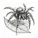 White Bahamas Jumping Spider standing on a leaf tattoo design idea