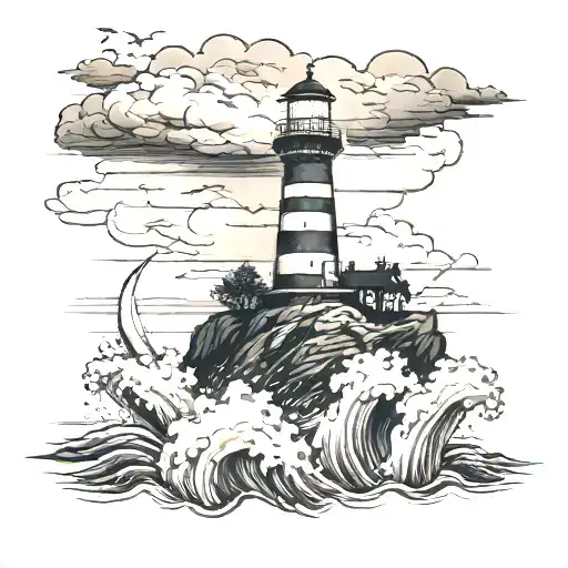 lighthouse in a thunder storm tattoo design idea