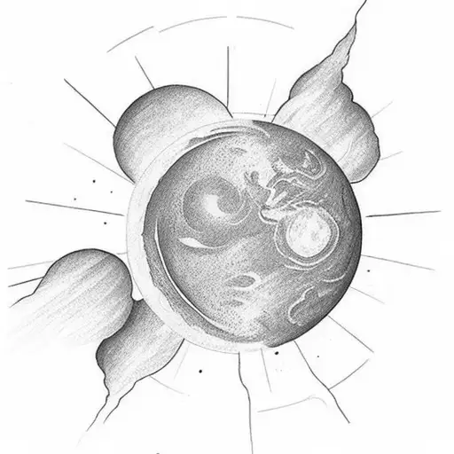 Half sun half moon. I want them to make a planet together. Vertically shown.  Above them i want some shadows  tattoo design idea