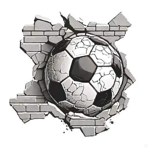 A soccer ball breaking through a brick wall, symbolizing the client's determination and passion for the sport tattoo design idea