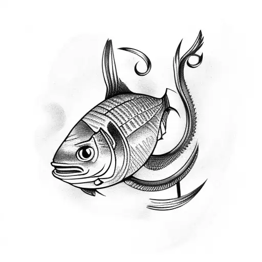 fish hook and father tattoo design idea