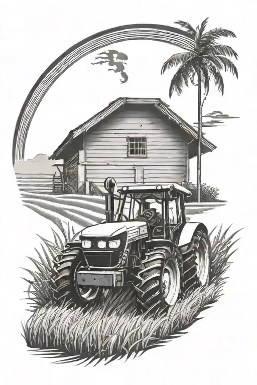 tractor plowing rice fields  tattoo design idea