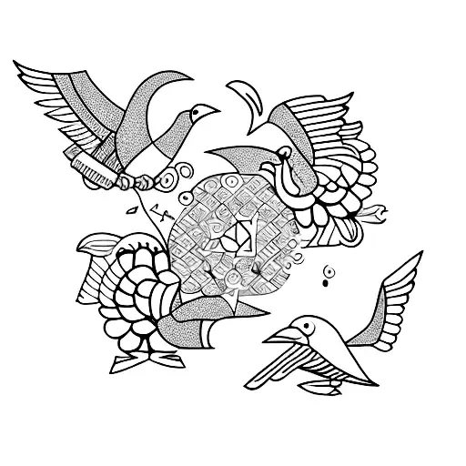 4 birds colorful  tattoo design idea