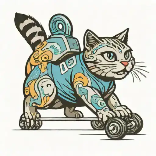 A new-school design of Elsa the cat doing a workout tattoo design idea