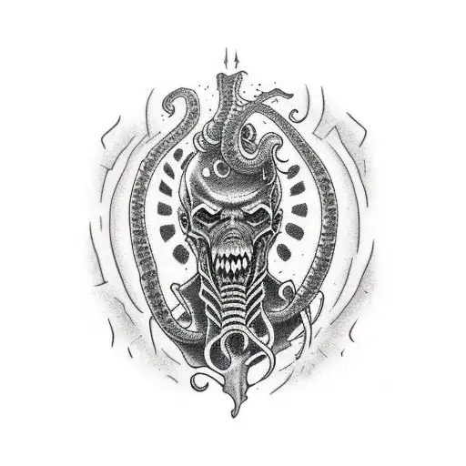 lovecraft creatures all in blood tattoo design idea