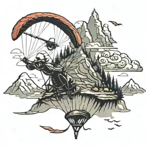 mountains paragliding tattoo design idea