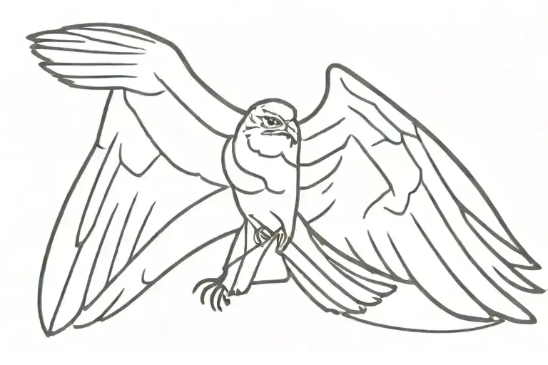 symmetrical minimalistic buzzard seen from above, wind blowing, water below tattoo design idea